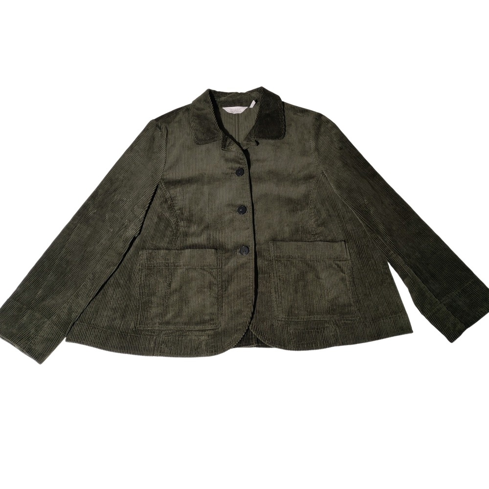Toast Green 100% Cotton Cord Jacket Size 14 GENEROUS Pockets Unlined